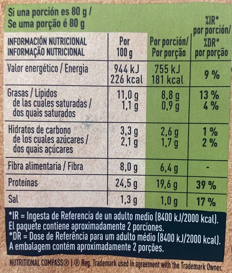 Foto da tabela nutricional
