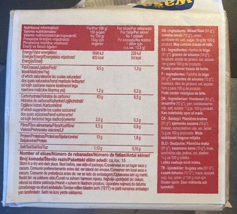 Foto da tabela nutricional