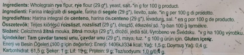 Foto da lista de ingredientes