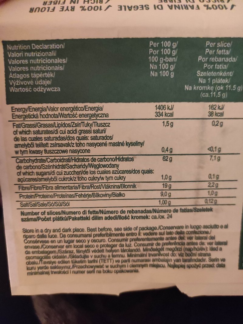 Foto da tabela nutricional
