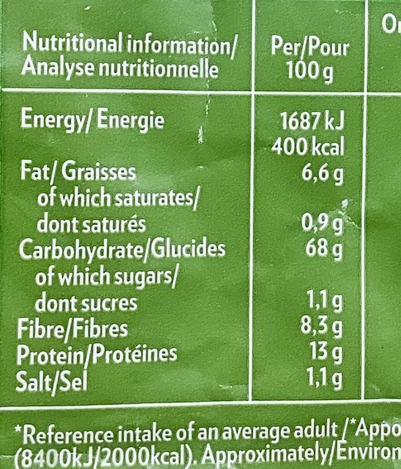 Foto da tabela nutricional