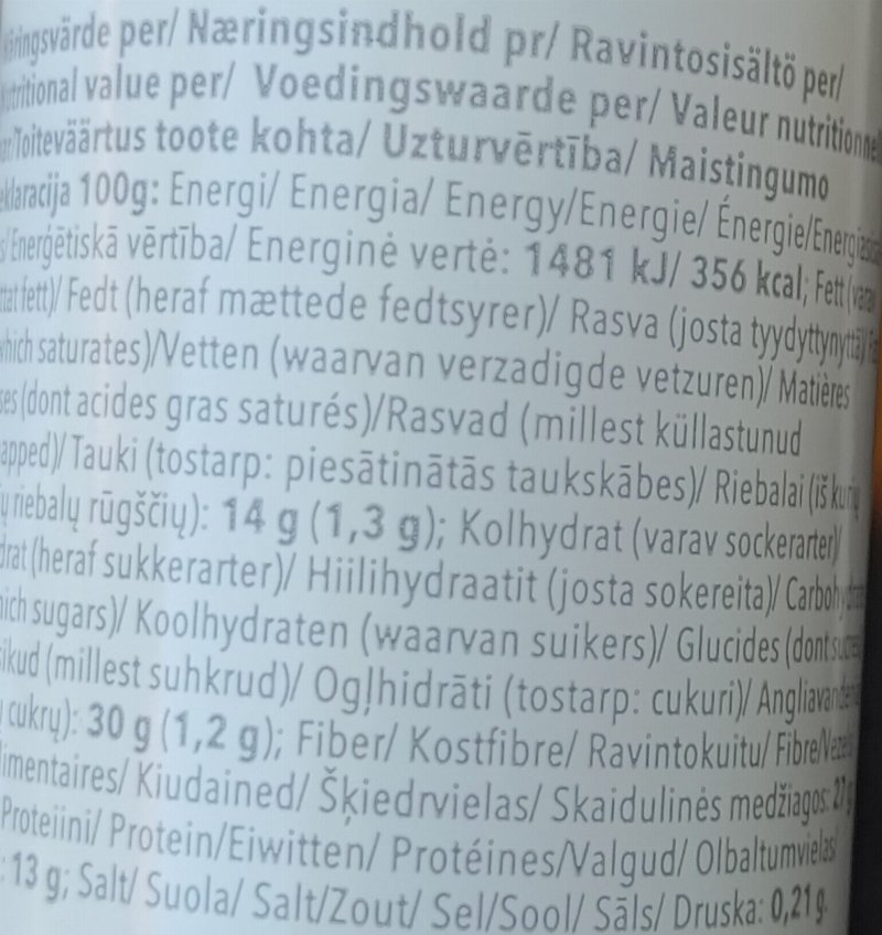 Foto da tabela nutricional