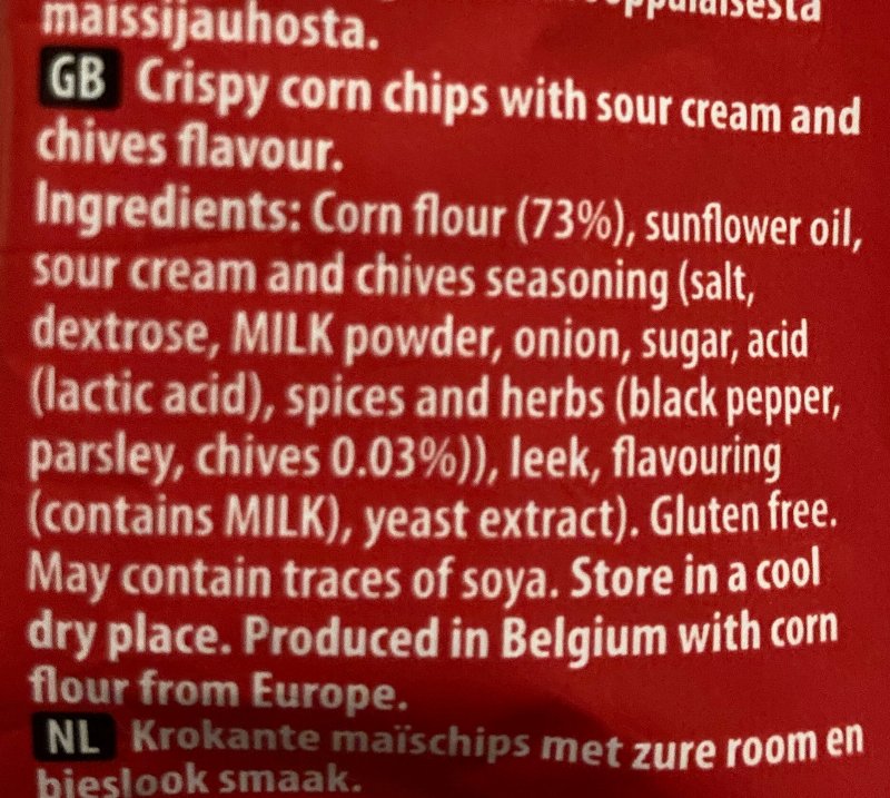 Foto da lista de ingredientes