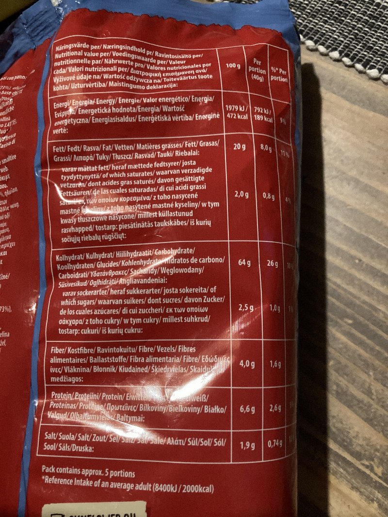 Foto da tabela nutricional