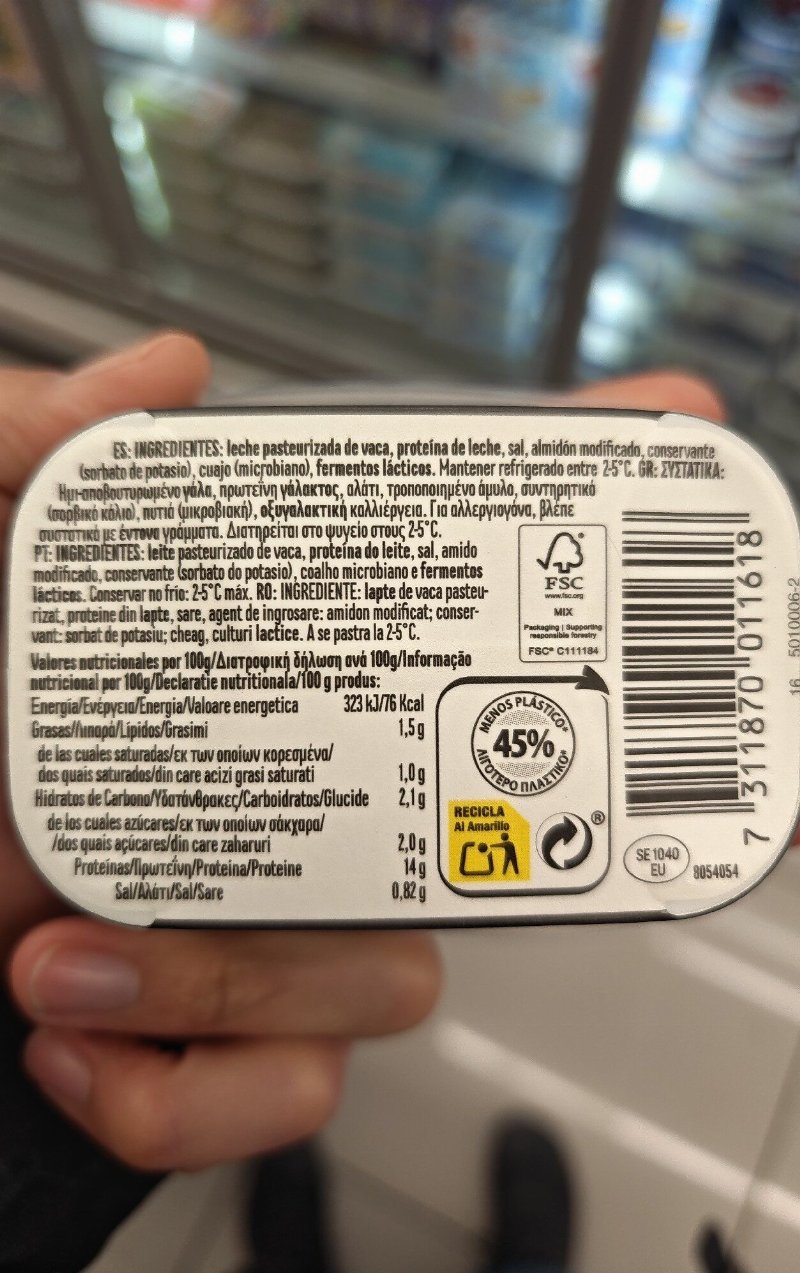 Foto da lista de ingredientes