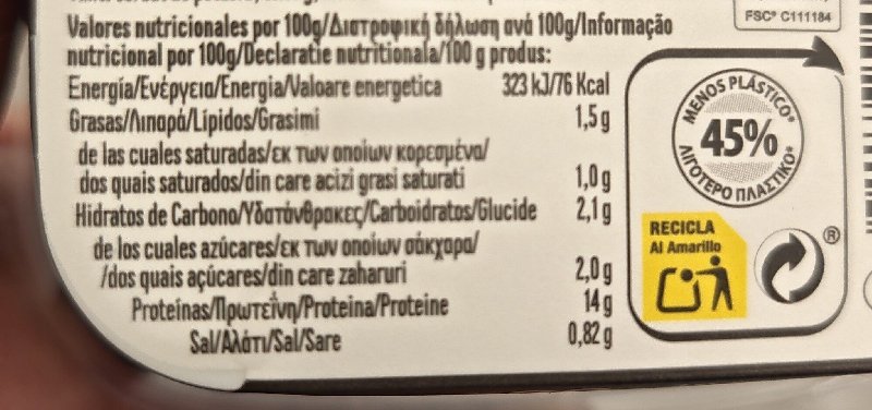 Foto da tabela nutricional