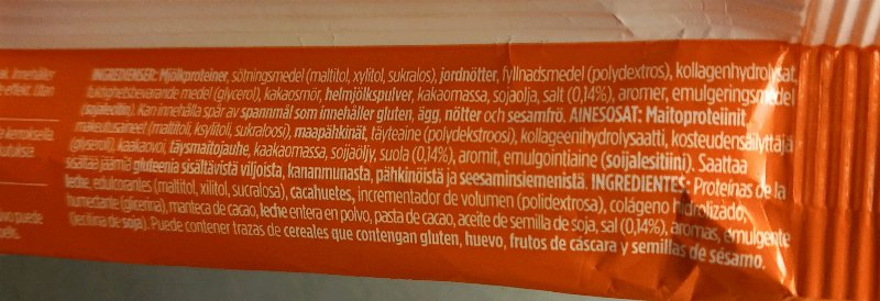 Foto da lista de ingredientes