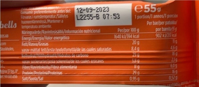 Foto da tabela nutricional