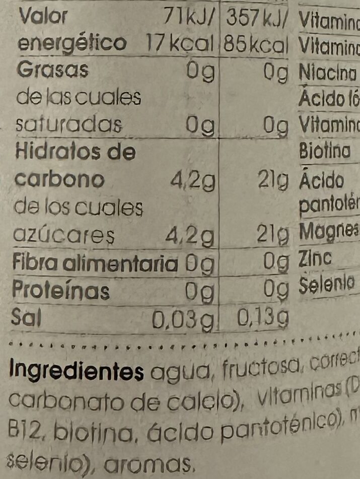 Foto da tabela nutricional