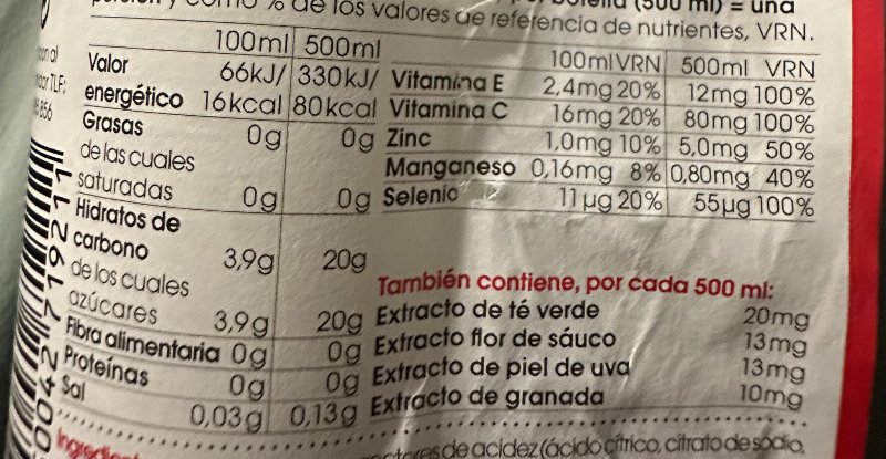 Foto da tabela nutricional