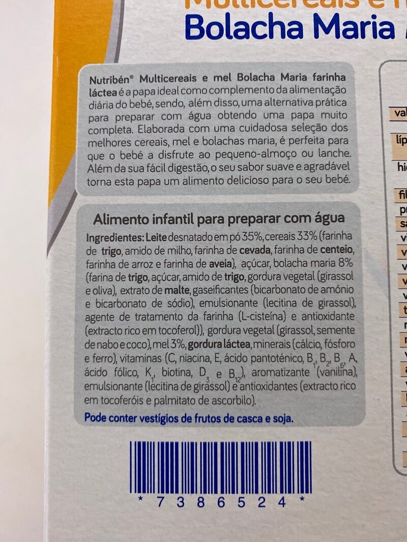 Foto da lista de ingredientes