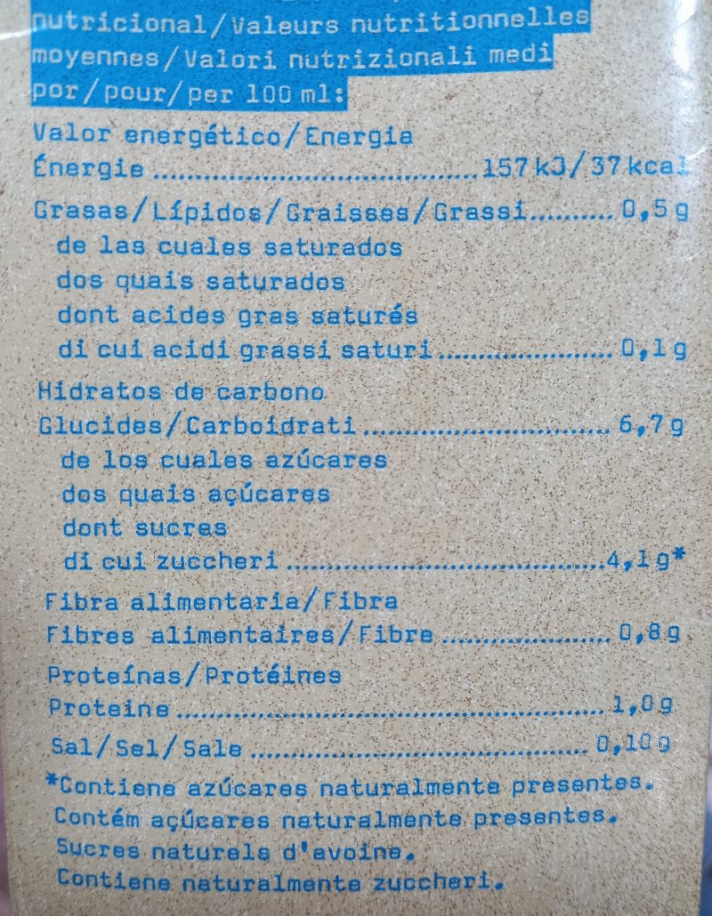 Foto da tabela nutricional