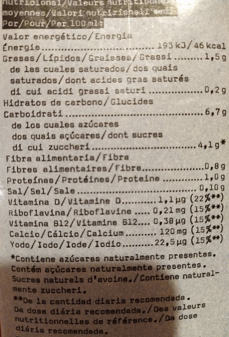 Foto da tabela nutricional