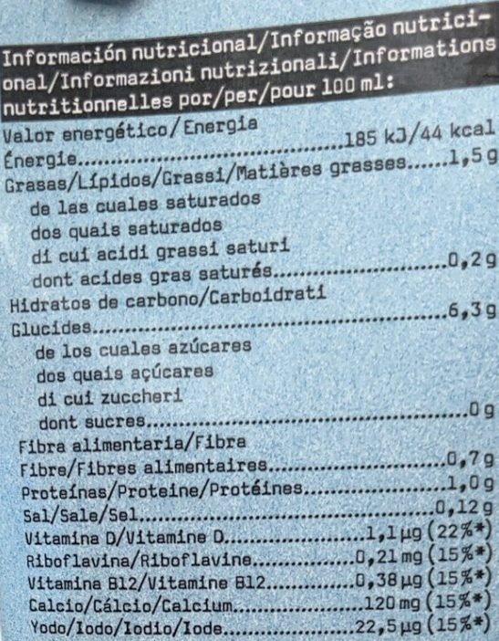Foto da tabela nutricional