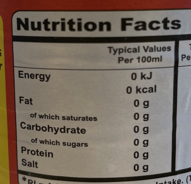 Foto da tabela nutricional