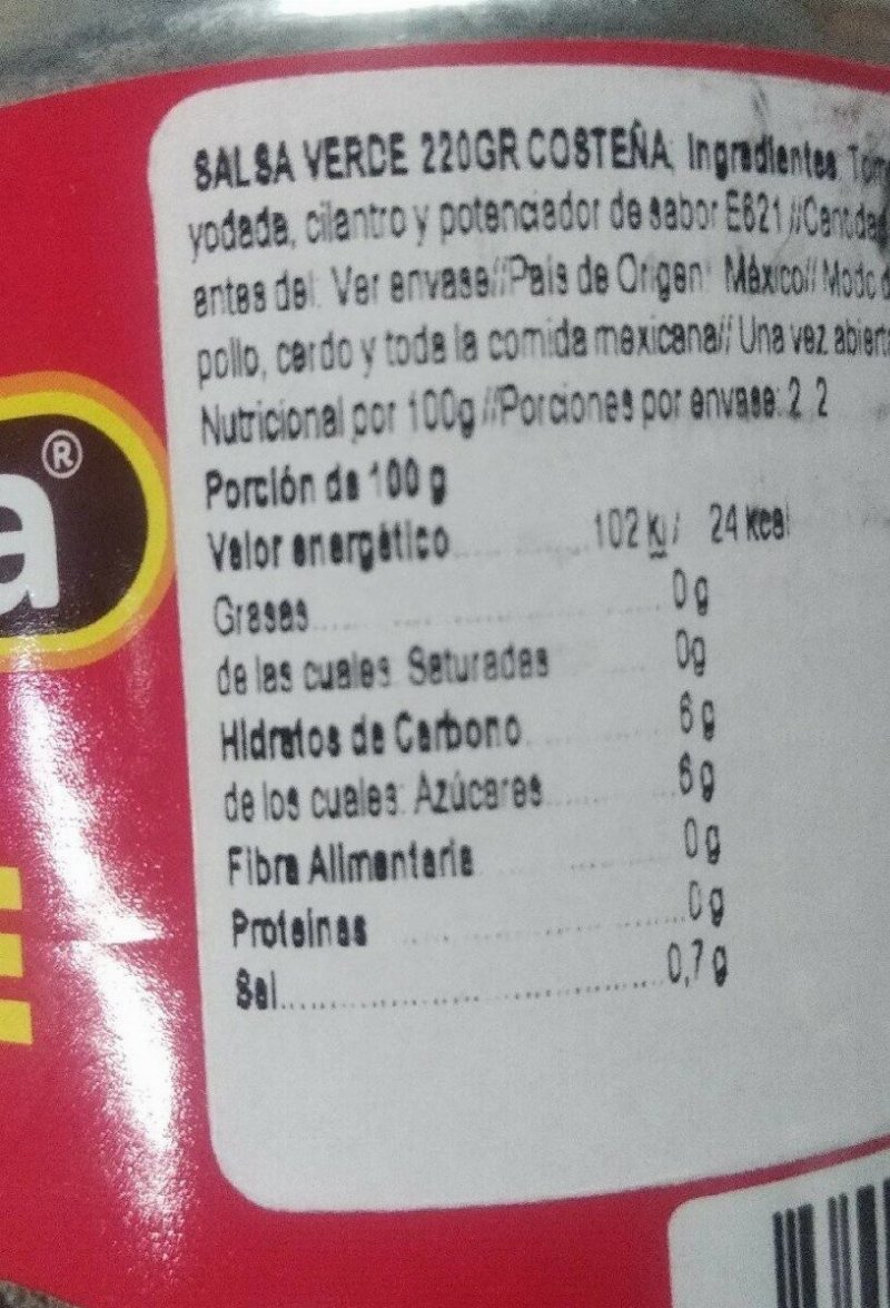 Foto da tabela nutricional