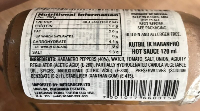 Foto da lista de ingredientes