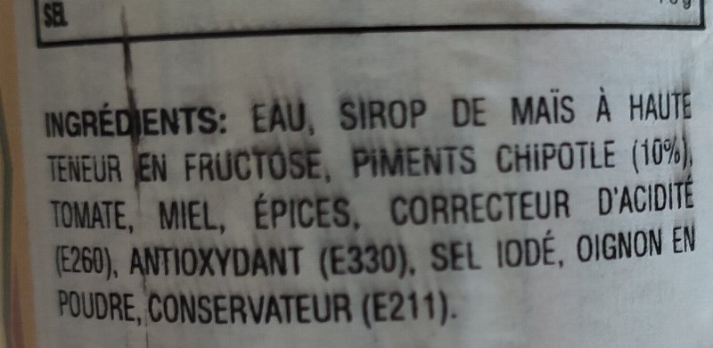 Foto da lista de ingredientes