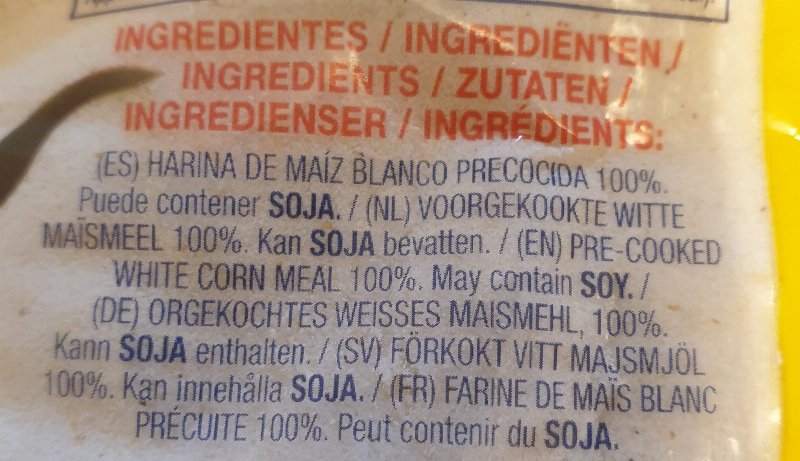 Foto da lista de ingredientes
