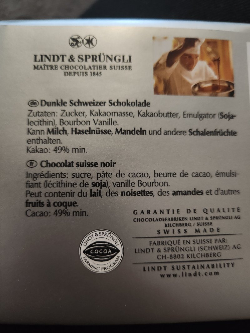 Foto da lista de ingredientes