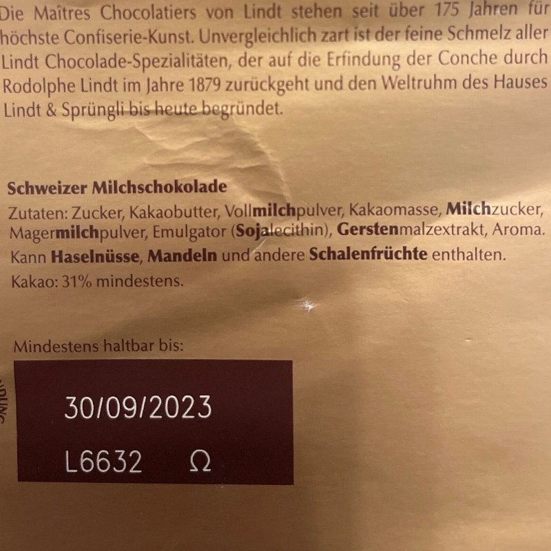 Foto da lista de ingredientes