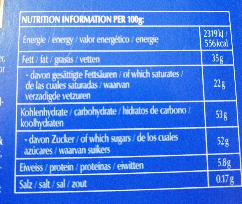 Foto da tabela nutricional