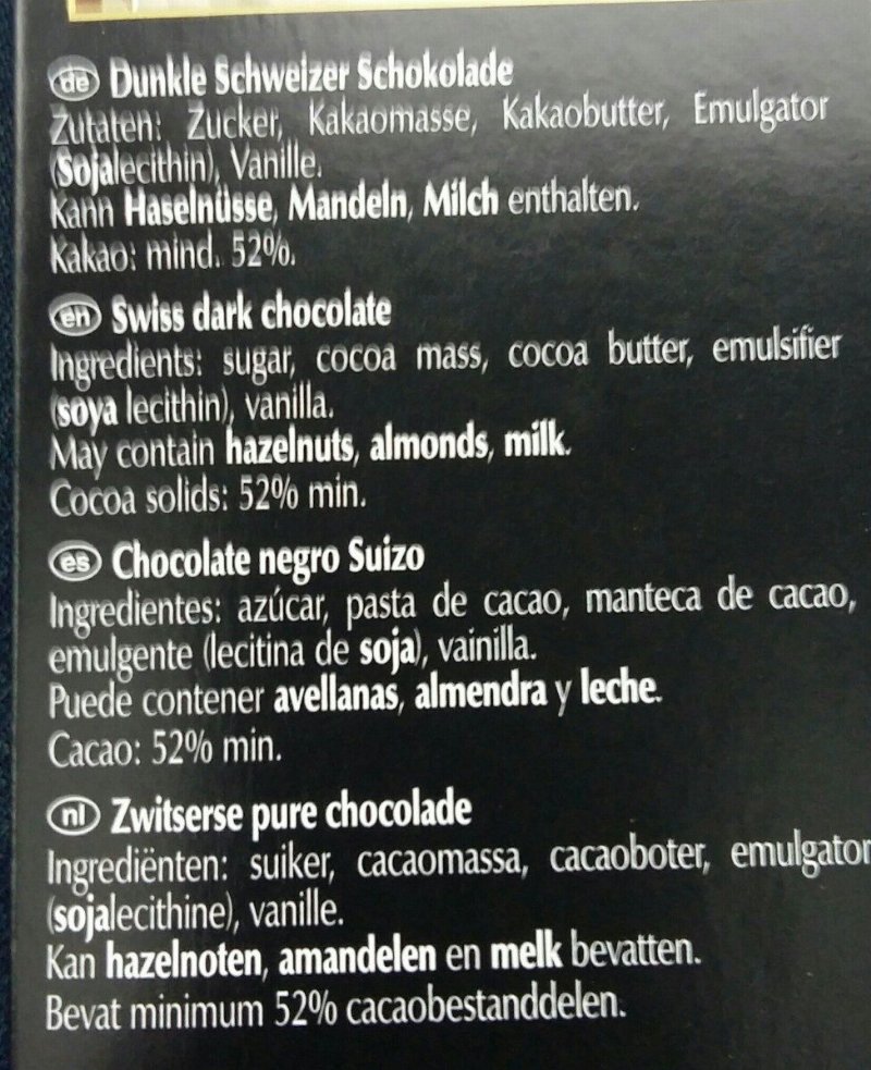 Foto da lista de ingredientes