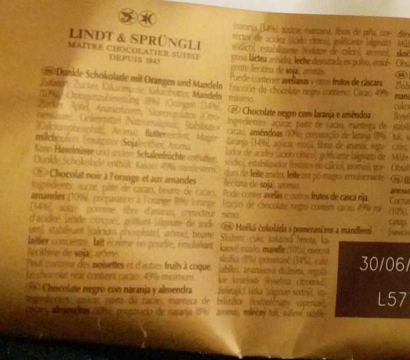 Foto da lista de ingredientes