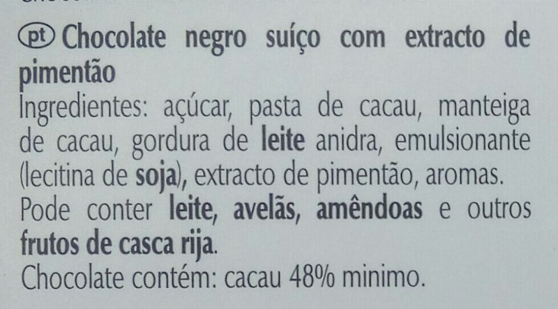 Foto da lista de ingredientes