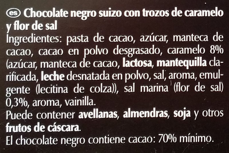 Foto da lista de ingredientes