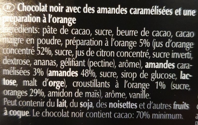 Foto da lista de ingredientes