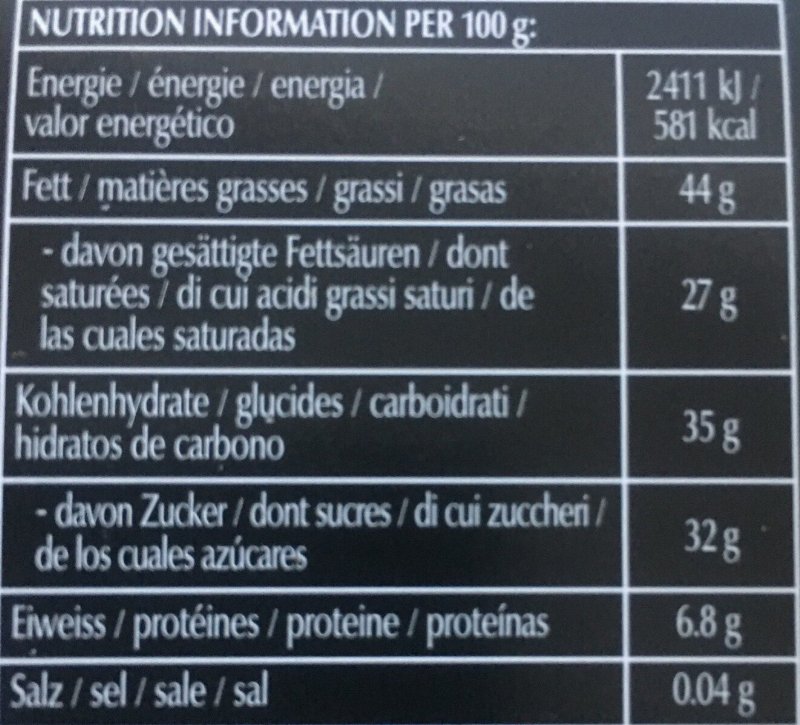 Foto da tabela nutricional