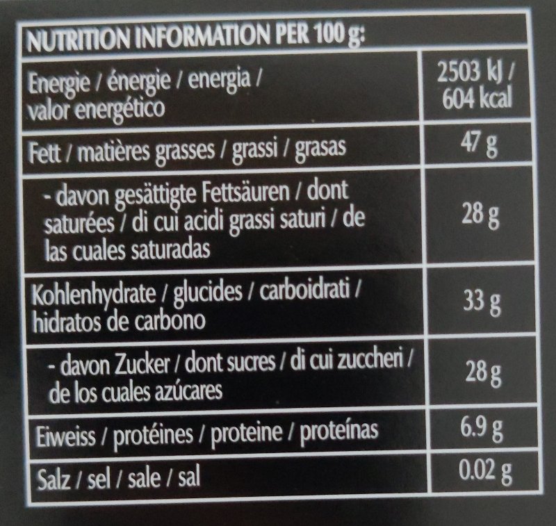 Foto da tabela nutricional