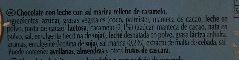 Foto da lista de ingredientes