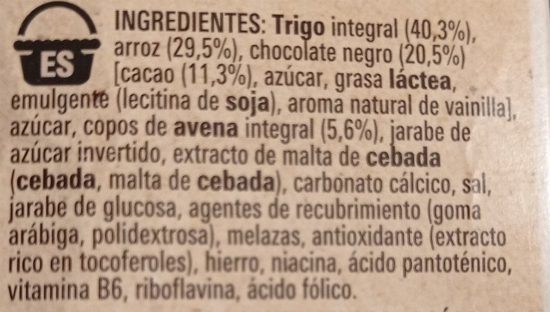 Foto da lista de ingredientes