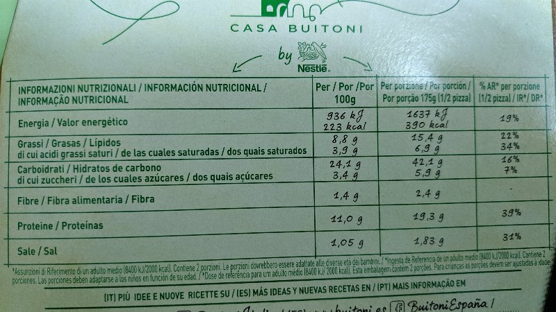 Foto da lista de ingredientes