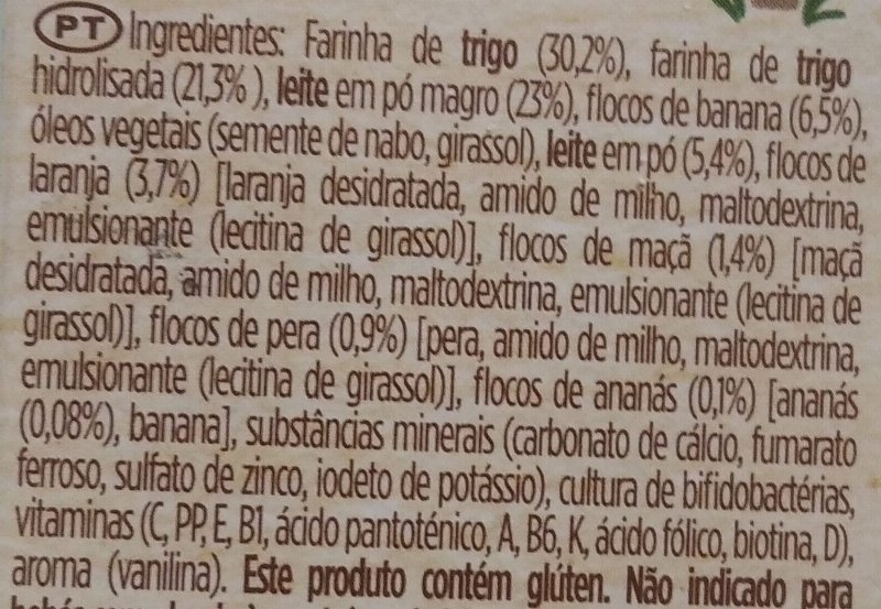 Foto da lista de ingredientes