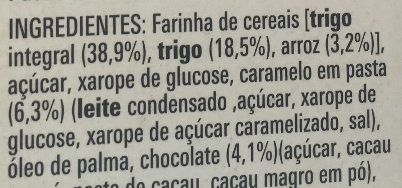 Foto da lista de ingredientes