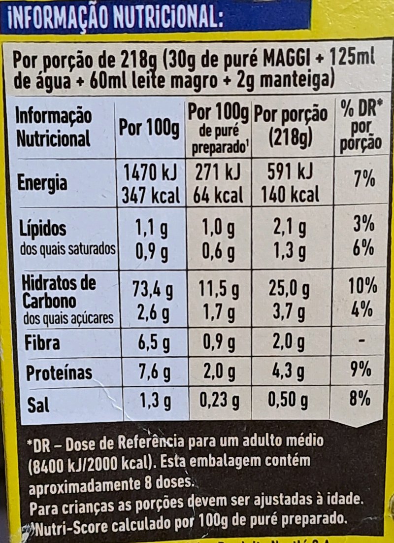 Foto da tabela nutricional