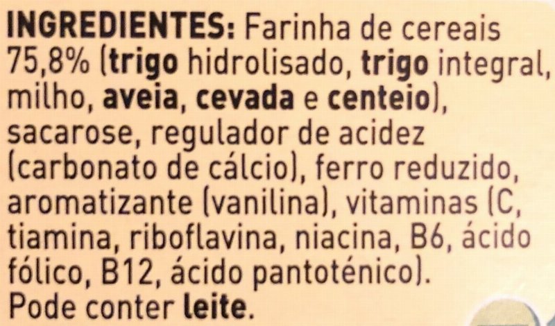 Foto da lista de ingredientes