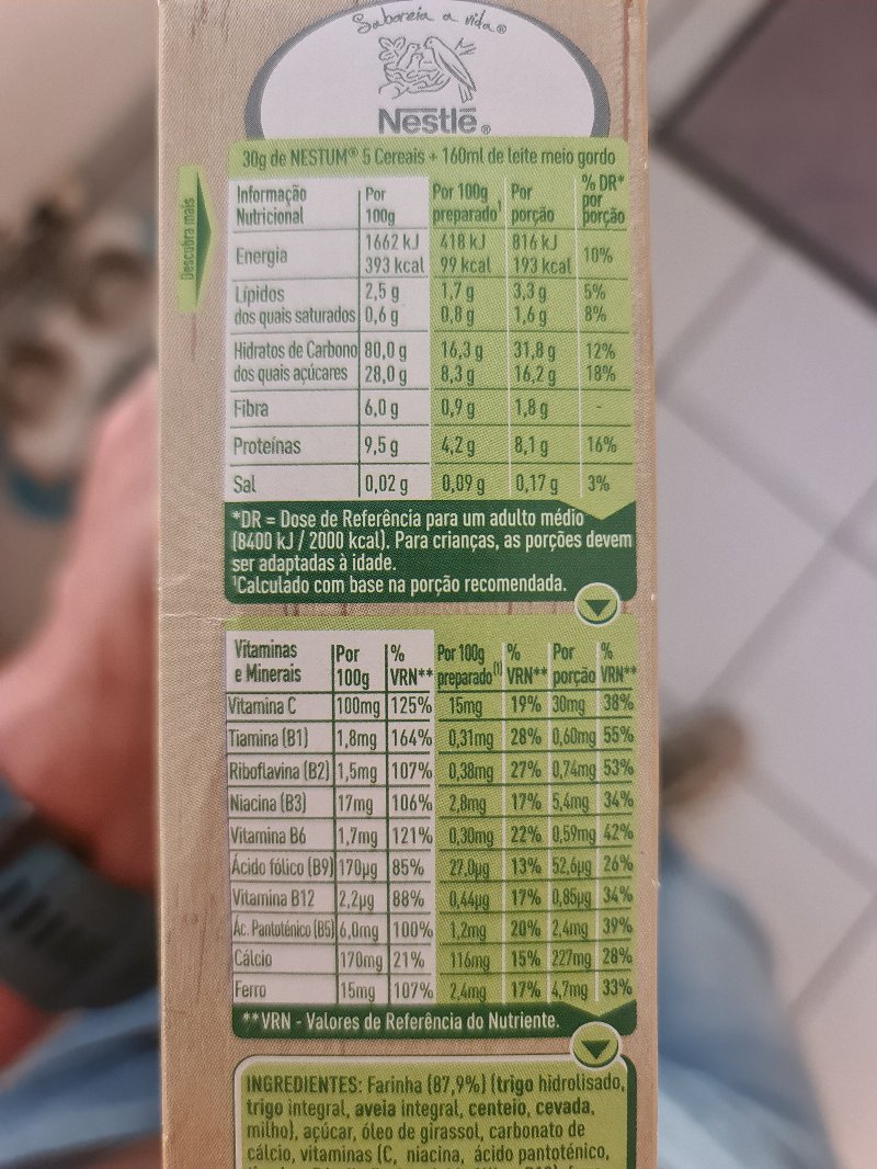 Foto da tabela nutricional