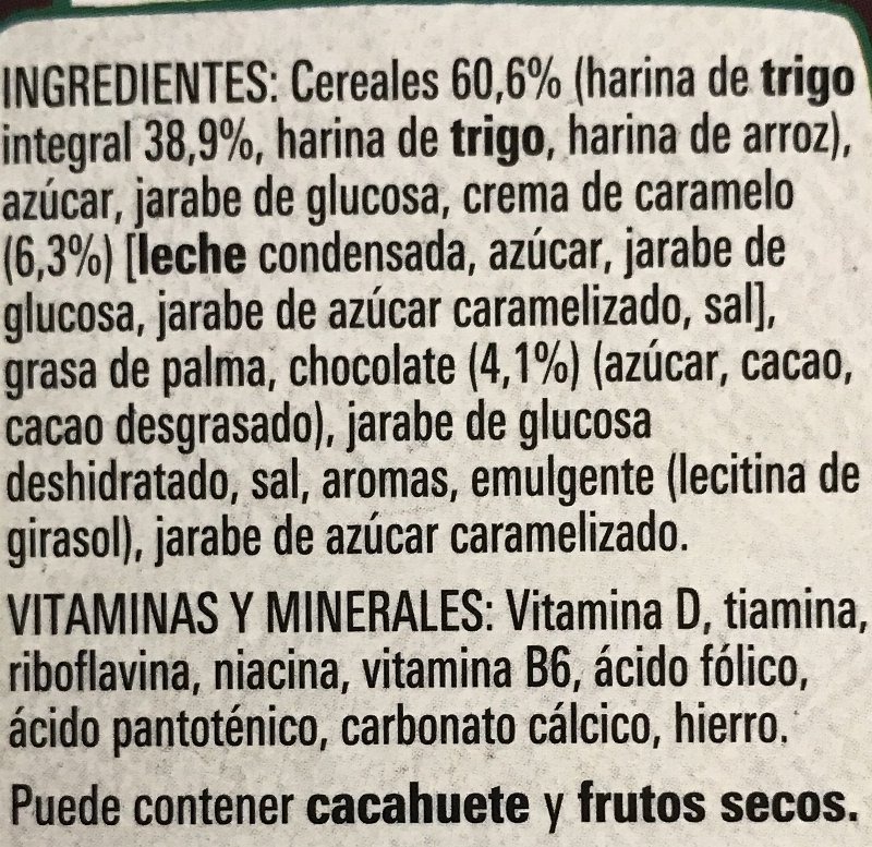 Foto da lista de ingredientes