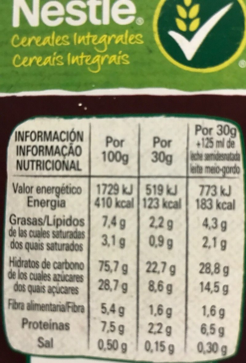 Foto da tabela nutricional