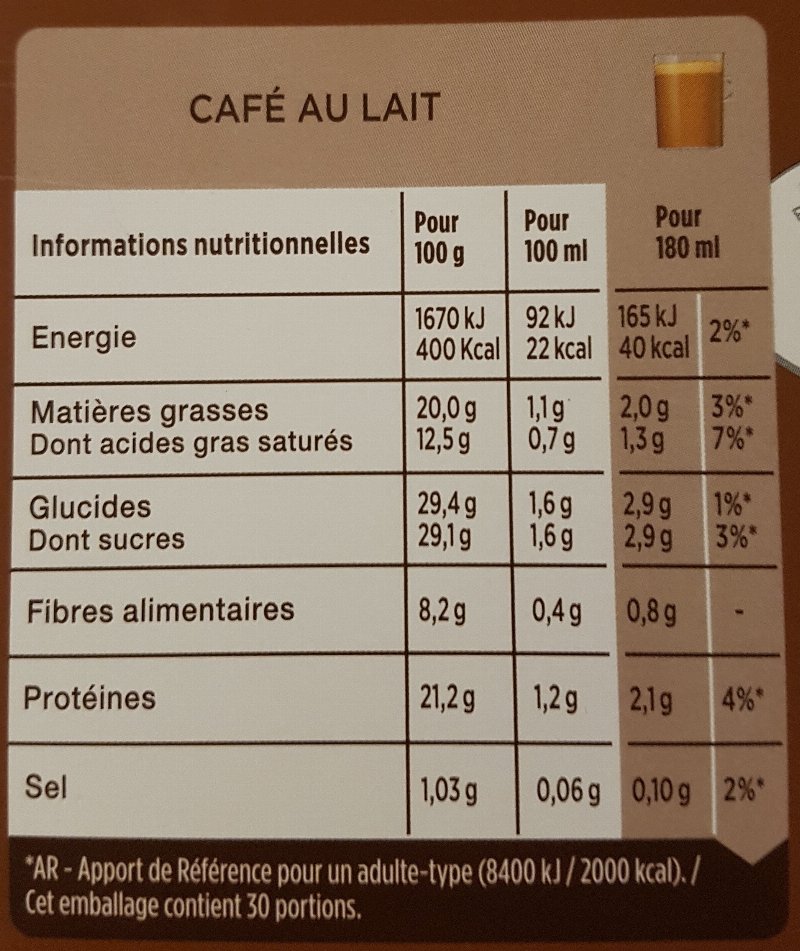 Foto da tabela nutricional