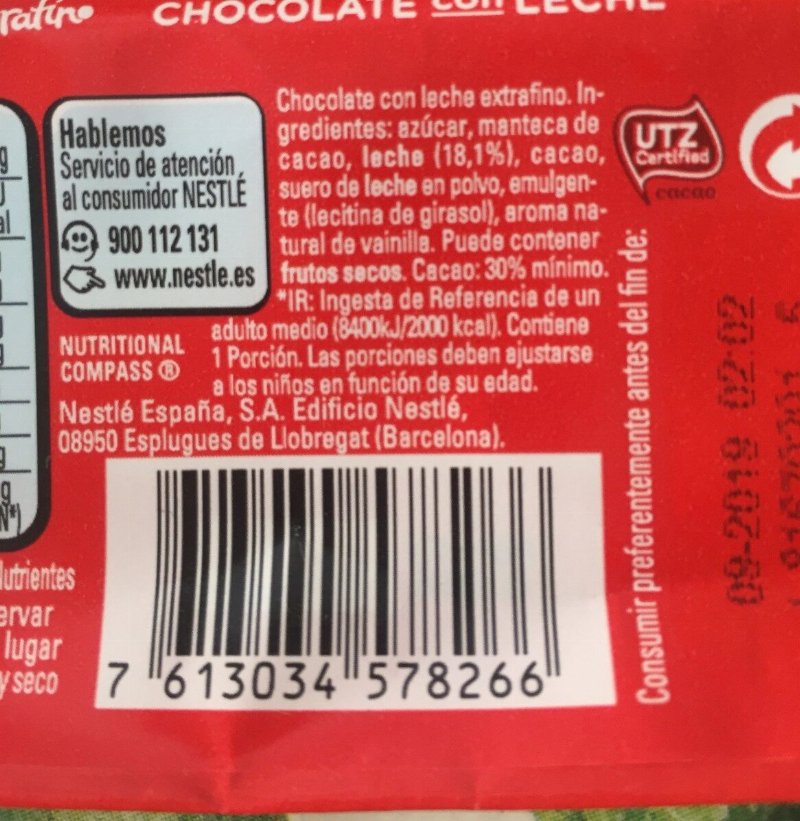 Foto da lista de ingredientes