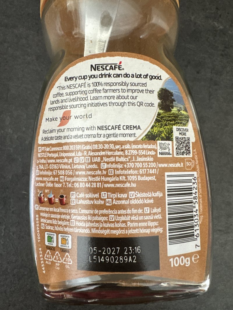 Foto da lista de ingredientes