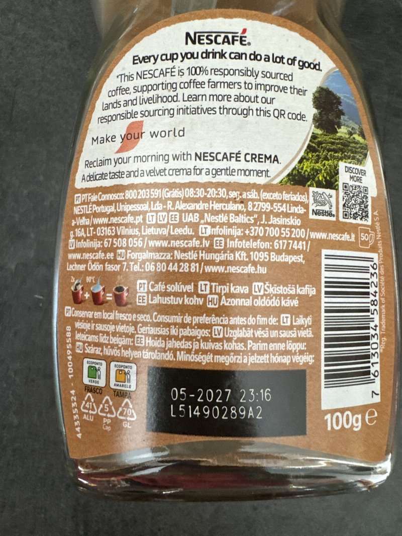 Foto da tabela nutricional