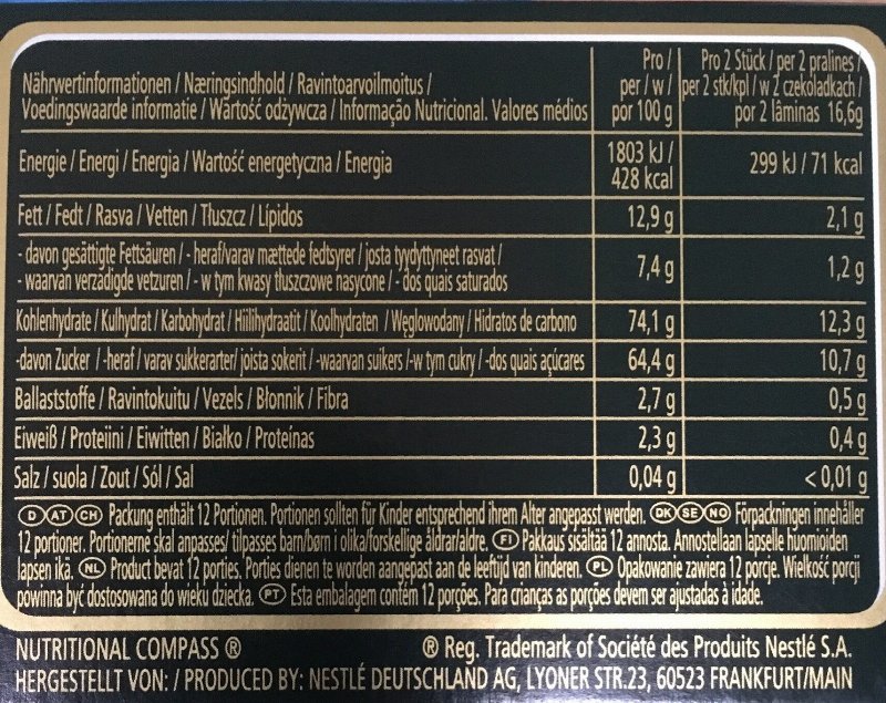 Foto da tabela nutricional