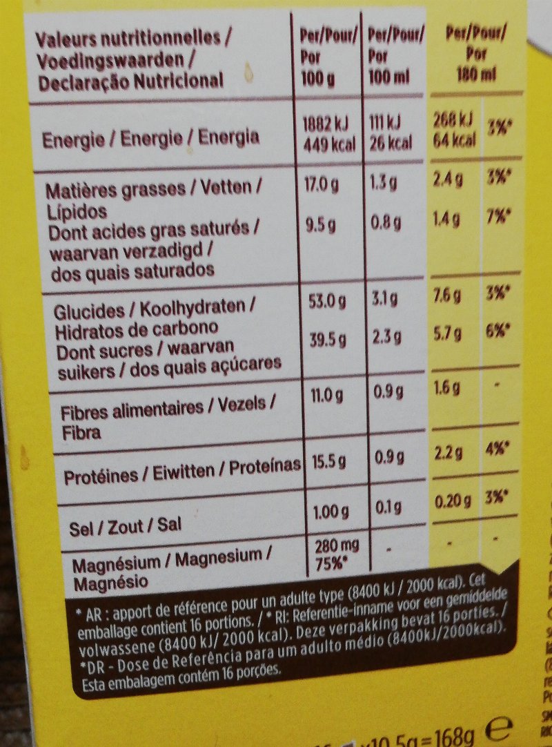 Foto da tabela nutricional