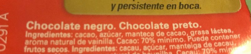 Foto da lista de ingredientes
